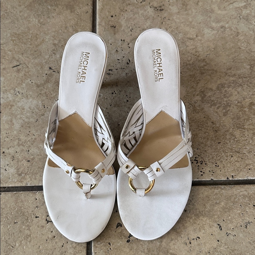 Michael Kors White Heeled Sandals with Gold Rings W10